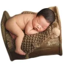 Zeroest Baby Photography Props Basket Braid Wool Wrap Newborn Photo Shoot Baskets Filler Posing Stuffer Background Blanket (Beige)