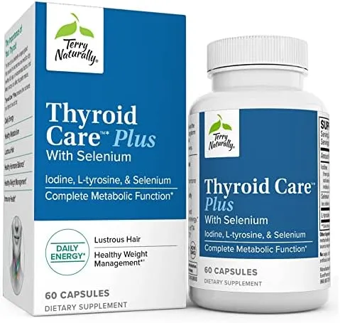 Terry Naturally Thyroid Care Plus - Supplement to Aid Thyroid - Dietary Supplement for Energy & Healthy Hair Support - Supplement with L-Tyrosine & Selenium - 60 Capsules (2 Pack)