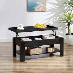 Lift Top Coffee Table with Hidden Compartment and Storage Shelf Wooden