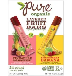 Pure Organic Layered Fruit bar Variety Package, 12 - Pineapple Passionfruit & 12 - Strawberry Banana 0.63 oz (Pack of 24)