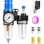 TAILONZ Pneumatic 1/4 inch NPT Afc2000 Air Filter Pressure Regulator Kit(0-145 Psi)Air Tool Compressor Filter with Gauge and Lubricator Cup