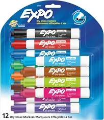 Expo 80078 Low Odor Dry Erase Markers, Chisel Tip, Assorted Colors, 12 Sets with 8 Markers, Total of 96 Markers