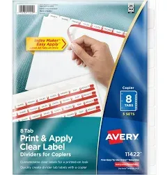 Avery 112422 Print &amp; Apply Clear Label Dividers For Copiers 8-Tab 5 Sets