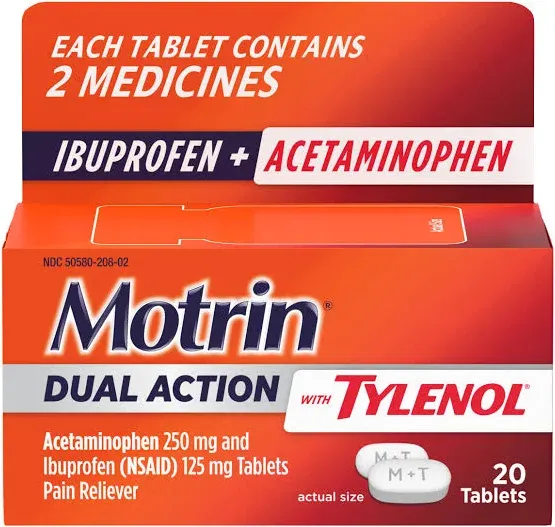 Motrin Dual Action With Tylenol Pain Reliever - 80 Tablets - Check Description 