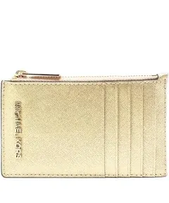 Michael Kors Jet Set Travel Top Zip Card Case Wallet Coin Pouch Pale Gold