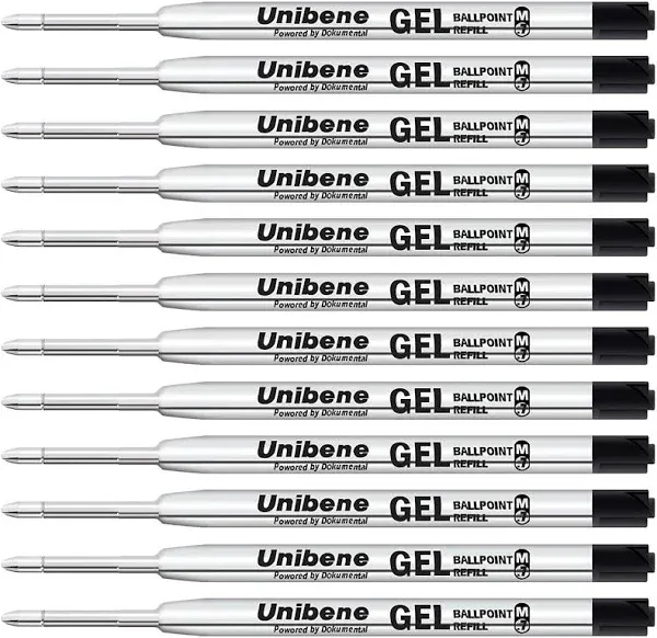 Unibene Parker Compatible Gel Ink Ballpoint Refills 12 Pack,0.7mm Medium Point-Blue, Smooth Writing Replaceable German Ink Tactical Pen Refills for Parker Ballpoint/UZI Pen