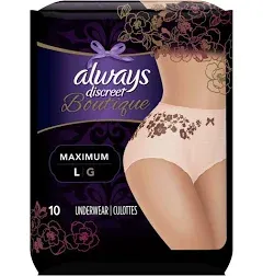 Extra Large, Tan Always Discreet Boutique Incontinence Underwear Maximum, XL - Flower Prints