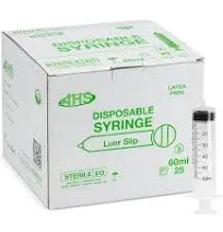 60cc 60ml Syringe Luer Slip Tip Sterile 25/BX