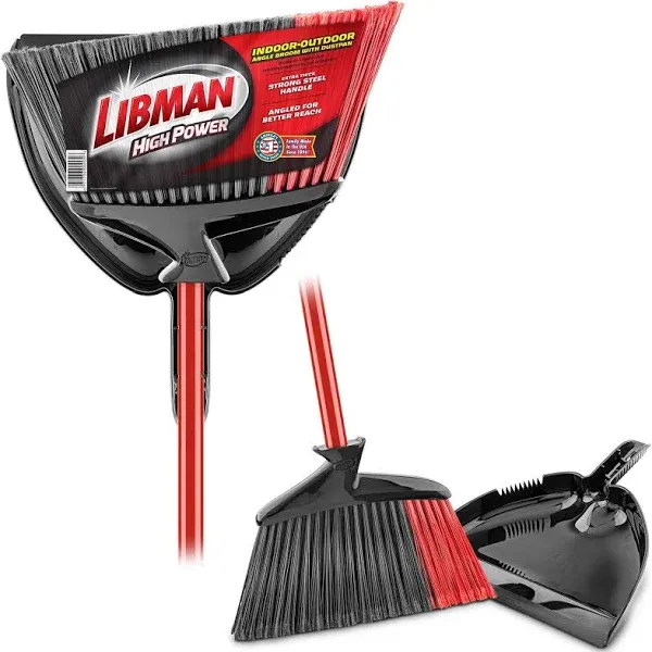 Libman Indoor-Outdoor Angle Broom with Dust Pan Steel Handle Household Supplies