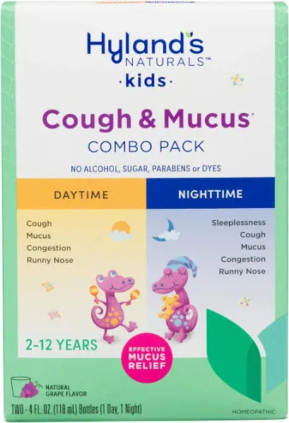 Hyland&#039;s Naturals Kids Cough &amp; Mucus Daytime &amp; Nighttime Combo Pack, Cough