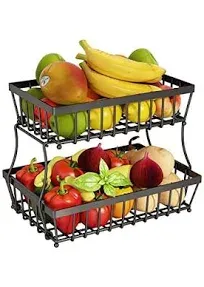 Grid Air Circulation 2-Tier Vegetable and Fruit Bowl Stand - Rustic Charm