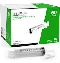 BH Supplies 60ml Disposable Syringe with Cover Catheter Tip 44 Pack Sterile New