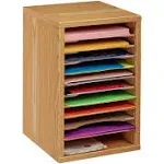 AdirOffice Classroom Mailbox - 11 Compartment Wooden Mail Organizer, Construction Paper Storage, Vertical Desktop Sorter with Slots, Mailboxes With Removable Shelves (11 Slot, Medium Oak)