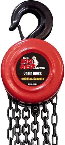 BIG RED 1Ton Hand Chain Hoist Capacity , 2 Heavy Duty Hooks