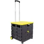 Quik Cart Pro Polypropylene Collapsible Handcart with Lid Seat Stool, Yellow