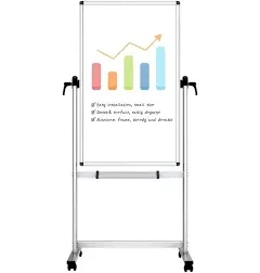 Double-Sided Magnetic Mobile Whiteboard,48 X 24 Inches, Portrait Orientation,Al<wbr/>u