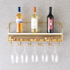 Uptown Spirits Gold Wall Mounted Wine Rack and Cork Storage