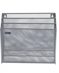 Mind Reader Mesh Wall File Holder 3 Tier Vertical Mount, Silver