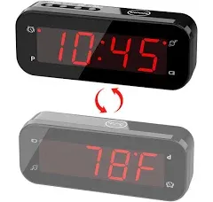 KWANWA Small Digital Alarm Clock for Travel with LED Temperature or Time Display Stays On Battery Powered Only