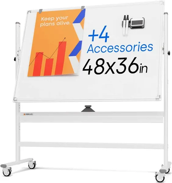 KAMELLEO Rolling Dry Erase Board 48 x 36 Large Portable Magnetic Whiteboard with Stand