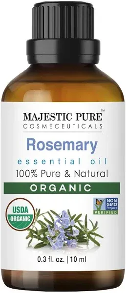 Majestic Pure Organic Rosemary Essential Oil - 100% Pure & Premium Rosemary Oil for Hair Growth, Skin, Face, Aromatherapy & Diffuser - 0.3 fl oz | Perfect Organic Rosemary Oil for Hair Growth