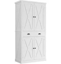  Kitchen Pantry Storage Cabinet 72&#034; Height, with Barn Doors, Large White