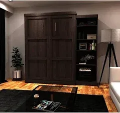 Bestar Pur Queen Murphy Bed with Shelving Unit (90W) in Bark Grey