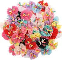 Sufermoe 32 Pcs Multicolored Dog Hair Bows with Rubber Bands, Hair Grooming Top Knots Pet Hair Accessories for Pet Cat Dog