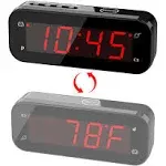 2 in 1 Alarm Clock, Indoor Thermometer, Digital Clock,Turn it Over, Temperature Display, 12/24Hr, °C / °F, Adjustable Brightness, Snooze, Battery Operated, Travel Clock, Alarm Clock for Bedroom