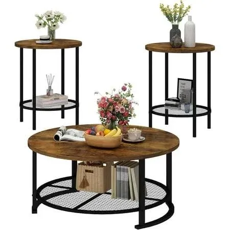 Coffee Table Set, Coffee Table &amp; Two End Side Table, Modern 3-Piece Living Room