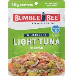 Bumble Bee Premium Light Tuna in Water, Single Serve Pouch, 2.5 oz