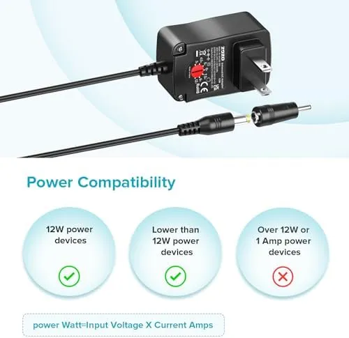 Universal AC/DC Adapter 12W Switching Power Cord 3V 4.5V 5V 6V 7.5V 9V 12V Char