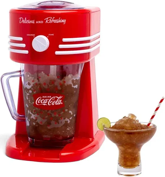 Nostalgia Coca-Cola Frozen Drink Maker and Margarita Machine for Home - 40-Ounce Slushy Maker with Stainless Steel Flow Spout - Easy to Clean and Double Insulated - Red