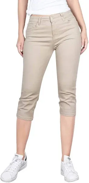 2LUV Women's Stretchy 5 Pocket Mid-Rise Solid Color Classic Skinny Capri Uniform Pants