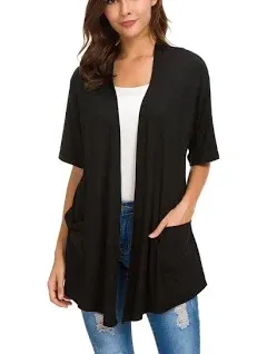 ADANIKI Womens Short Sleeve Open Front Lightweight Casual Comfy Long Line Drape Hem Soft Modal Cardigans Sweater