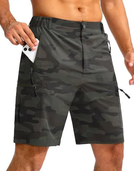 Pudolla Men's Hiking Cargo Shorts 9" Lightweight Outdoor Work Shorts for Men Travel Golf Camping Casual with 5 Zipper Pockets