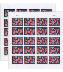 Love Stamps 2 Sheets of 20 US Postal First Class Valentine Wedding Celebration Anniversary Romance Party (40 Stamps)