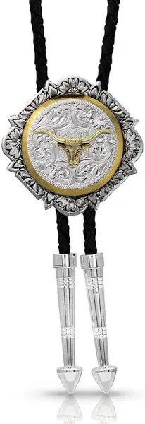 Montana Silversmiths Silver And Gold Engraved Button Bolo Tie