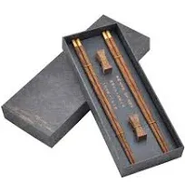 Wooden Chopsticks Reusable with Case, Chinese Chop Sticks Set with Holder Wenge