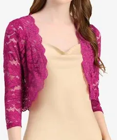 Juniors Allegra K Women's Elegant 3/4 Sleeve Sheer Floral Lace Shrug