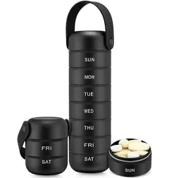 Zannaki Metal Weekly Pill Organizer, Large Travel Pill Box 7 Day, Waterproof Daily Pill Case with Silicone Handle, Aluminum Alloy Portable Pill Holder Container for Vitamin, Medicine, Supplement,Pills