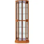 Belleze Lighted Curio Cabinet Corner Display Case for Living Room China Hutch with Tempered Glass Doors and Shelves Wooden Accent Cabinet Bar and Liqu