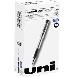 Uni-Ball 207 Impact Gel Pen, Stick, Bold 1 mm, Black Ink, Silver/Black Barrel