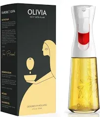 FLAIROSOL OLIVIA Oil Sprayer for Cooking, 200ml Glass Olive Oil Sprayer, Continuous Oil Spray Bottle with Portion Control, Oil Dispenser for Kitchen, Air Fryer, Salad, BBQ (Black Bottle, Gold Print)