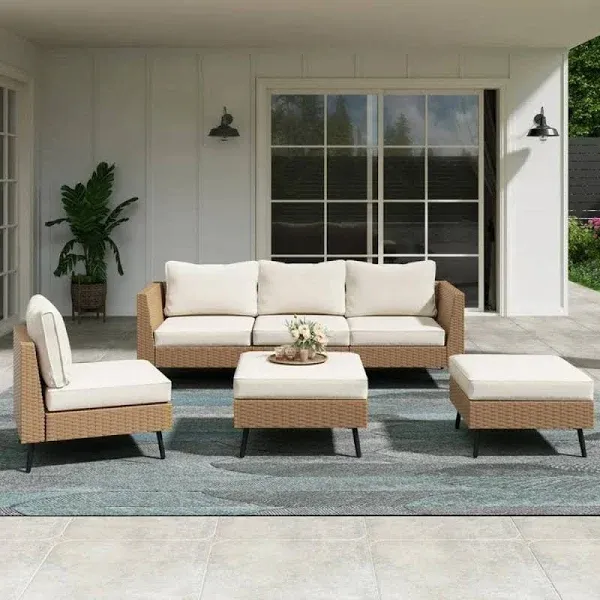 Lausaint Home 6 Pieces Patio Conversation Set, Outdoor Sectional Wicker Sofa PE Rattan Furniture Set with Thick Cushions, Gray