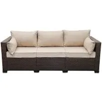 Waroom PE Wicker 3-Seat Outdoor Brown Rattan Sofa