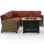 Bradenton 4Pc Outdoor Wicker Sectional Set Weathered Brown/Sangria