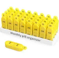 Monthly Pill Organizer, 30 Day Pill Organizer 2 Times A Day, One Month Pill Box Organizer AM PM, 31 Day Pill Organizer with 32 Daily Compartments for Fish Oil, Vitamins, Orange