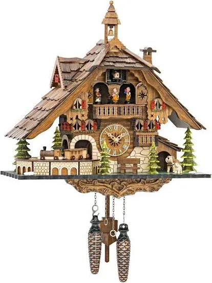 Quartz Cuckoo Clock Black Forest House with Moving Train, with Music EN 48110 QMT