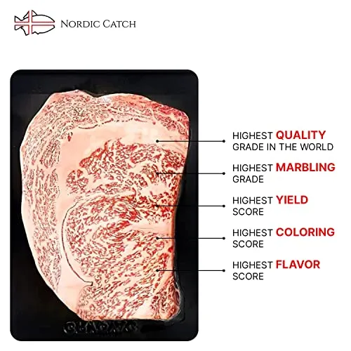 Nordic Catch - Grade A5 Japanese Wagyu Beef, Ribeye Steak Without Bone, Always Fresh Thick Cut, 1 Pound Skin-Packed 100% Authentic A5 Wagyu Steak from Kagoshima Reserve - Great Gift, Ships Overnight (16oz portion)